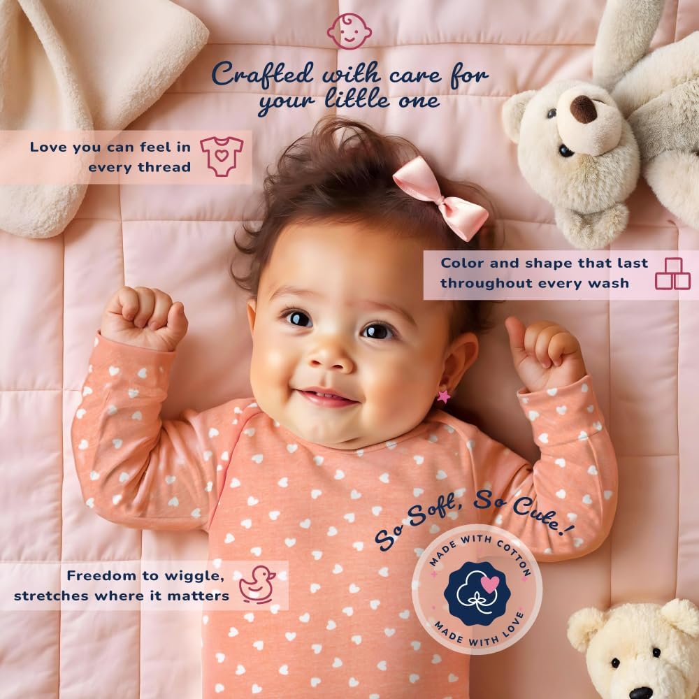Baby 5-Piece Onesie Set - 100% Cotton Long Sleeve Bodysuit 5-Pack for Infant Boys and Girls