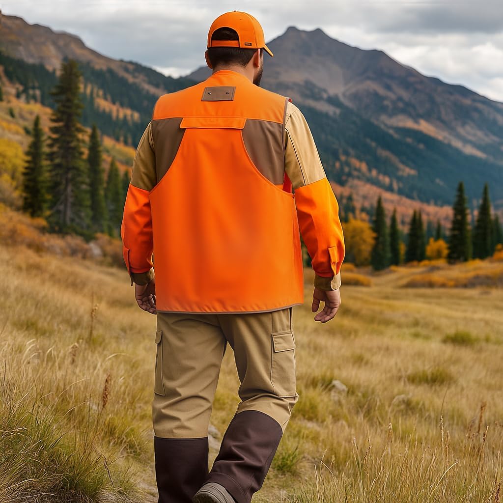 Upland Hunting Vest for Men- Blaze Orange, Pheasant Hunting Vest with Game Pouch, Bird Hunting Vest for Quail