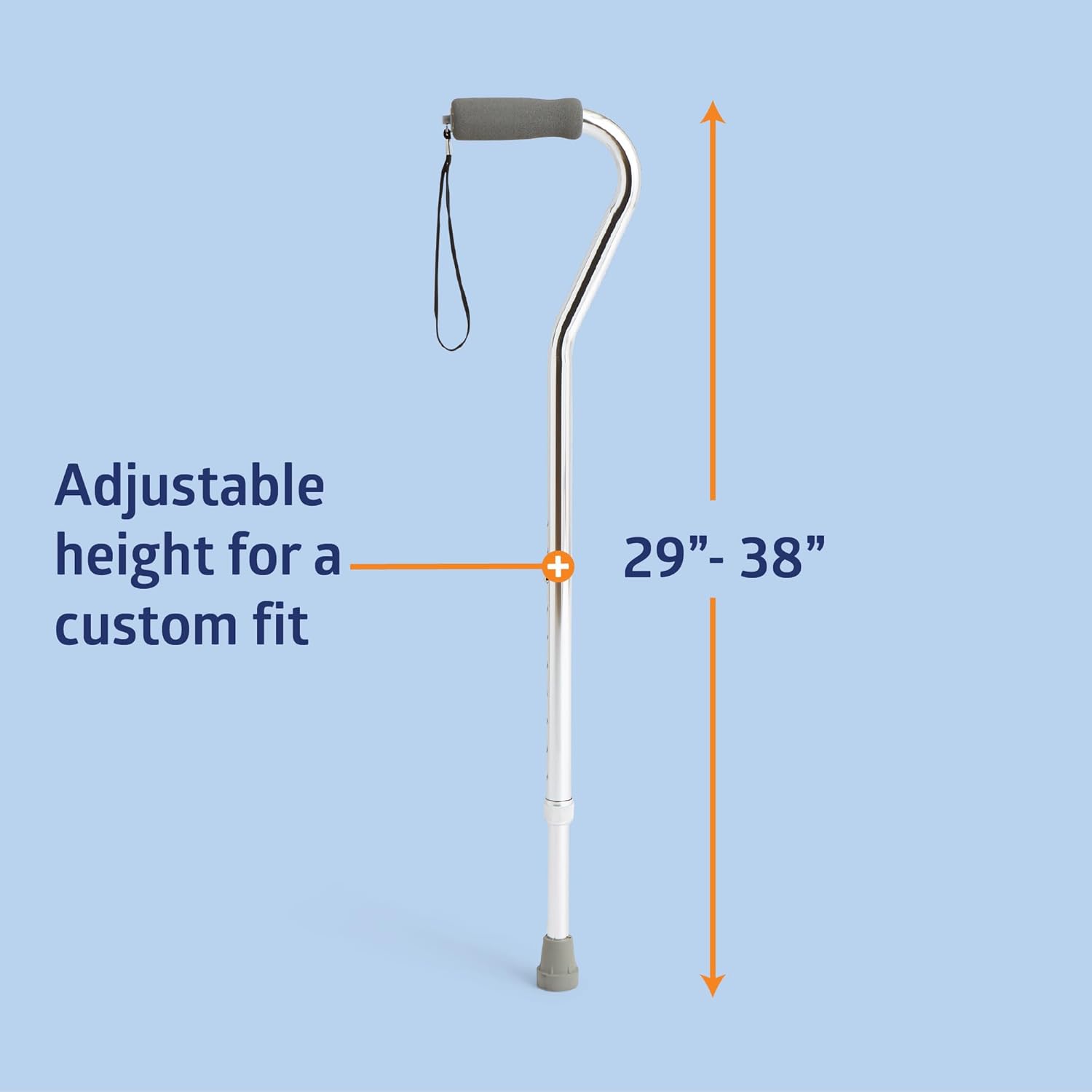 Aluminum-Chrome Offset Walking Cane, Adjusts 29–38” & Supports Up to 300 Lbs. — Mobility Aid Provides Balance for
