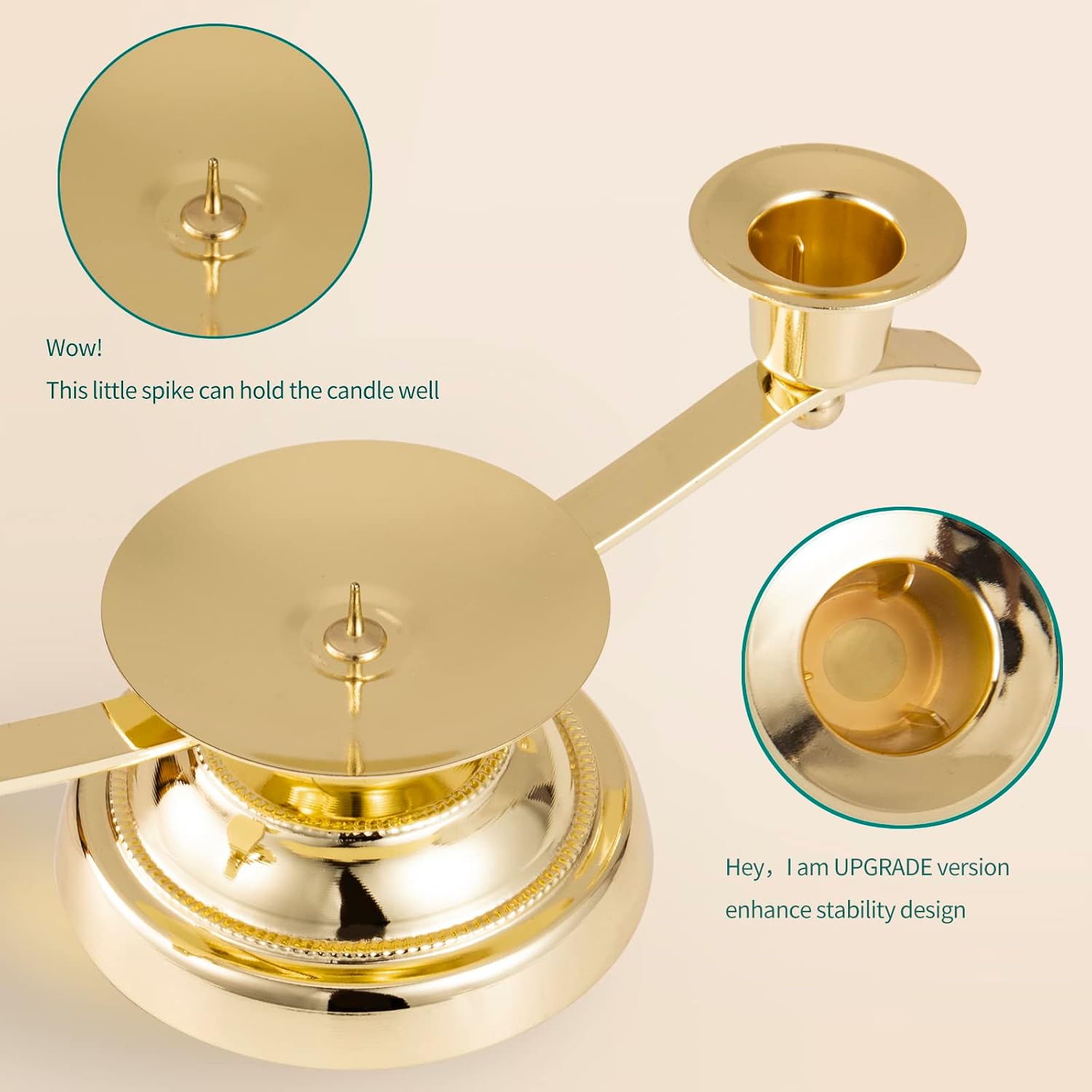 Gold Unity Candle Holder for Wedding and Gifts, ARCHOBAN 3-Candle Design Candle Holder with Stabilizing Pin and Side