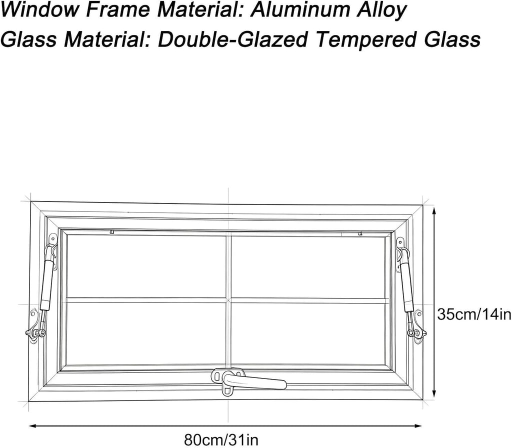 Aluminum Basement Hopper Window with Tempered Glass, Shed Windows
