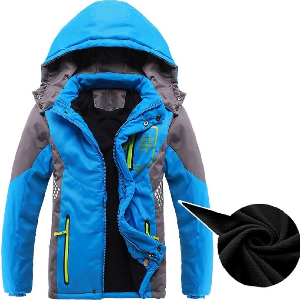 Boys Winter Fleece Lined Hooded Jacket, Outdoor Casual Warm Coat | Cozy Soft Windproof Zip Up Insulated Outerwear