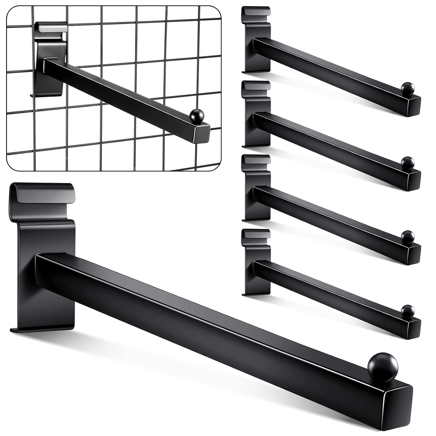 Black Gridwall Hooks 12 Inch Heavy Duty Grid Wall Hangers, 5 Pcs | Display Peg Hooks, Slat Wall Accessories for