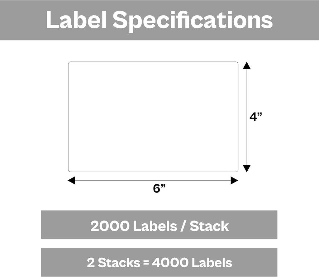 PSBM Fanfold Direct Thermal Transfer Label, 2 Stacks 4 x 6 Inch, 2000 Labels/Stack, Self-Adhesive Shipping/Address