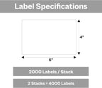 PSBM Fanfold Direct Thermal Transfer Label, 2 Stacks 4 x 6 Inch, 2000 Labels/Stack, Self-Adhesive Shipping/Address