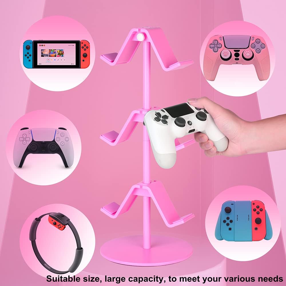 Controller Holder Pink,Headphone Stand,3 Tier Multi Adjustable Game Controller Headset Hanger for All Universal
