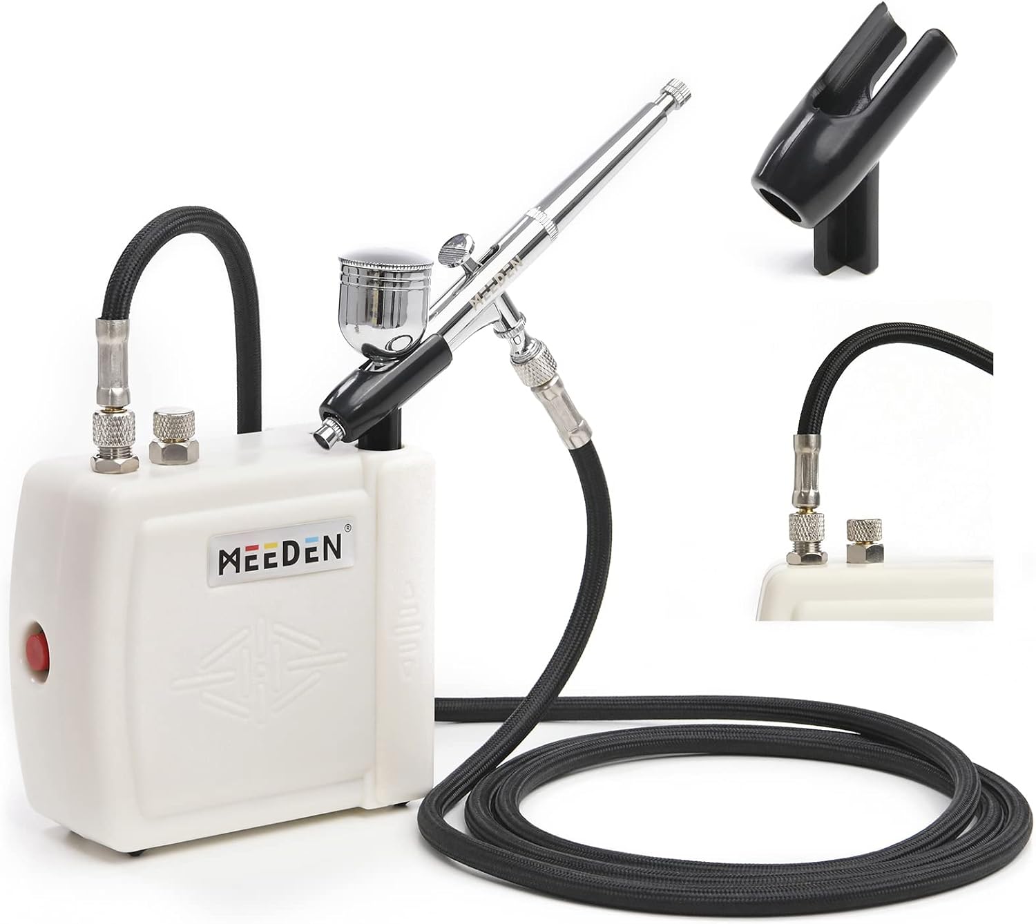Airbrush Kit with Air Compressor: 12 Colors Acrylic Paint, White | Dual-action airbrush with 0.5mm nozzle and