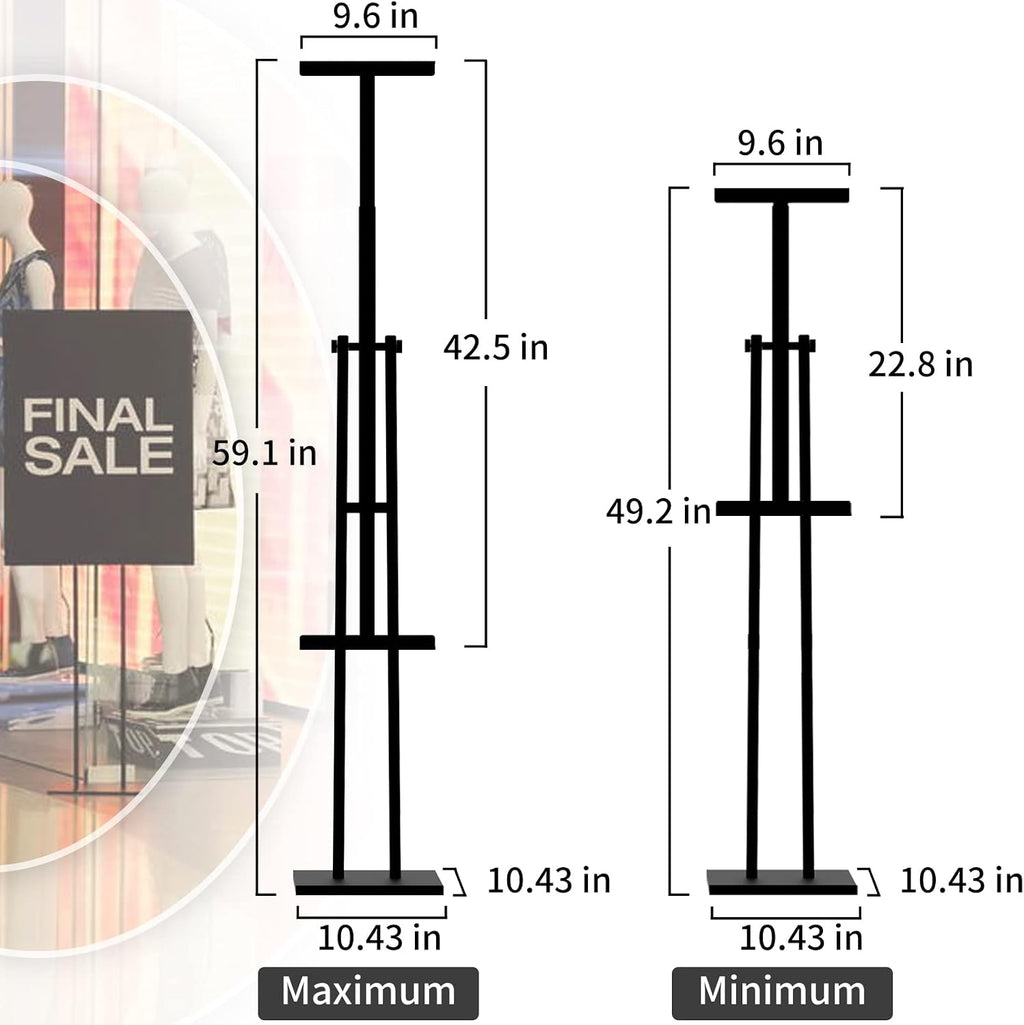 Heavy Duty Sign Stand, Floor Poster Board Stand, Adjustable Metal Sign Holder Height Up to 60 Inches and 180°