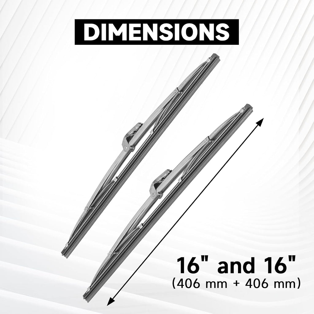16" and 16" Classic Silver Wiper Blades (Pack of 2), 7mm Bayonet (Wiper Arm) Width for Classic Cars/Boat, Polished