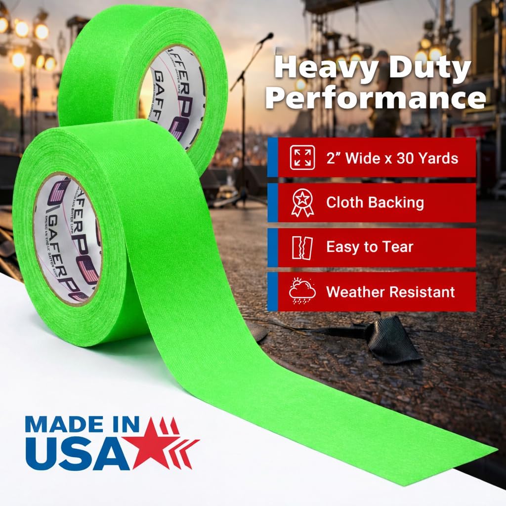 Fluorescent Green Gaffer Tape 2 Inch x 30 Yards, USA Made