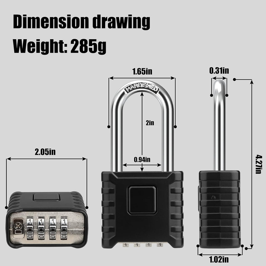 2.3in Long Shackle Combination Padlock, Diyife Heavy Duty Outdoor Lock | Resettable, One-Touch Unlock, [Weatherproof]