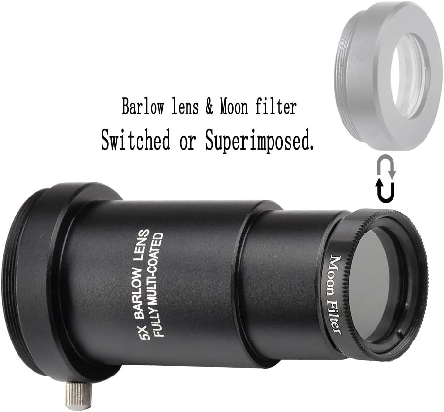 1.25-inch 5X Barlow Lens & Moon Filter Kit-for Telescope Eyepieces | Wide-angle viewing; multi-coated optics; sharp