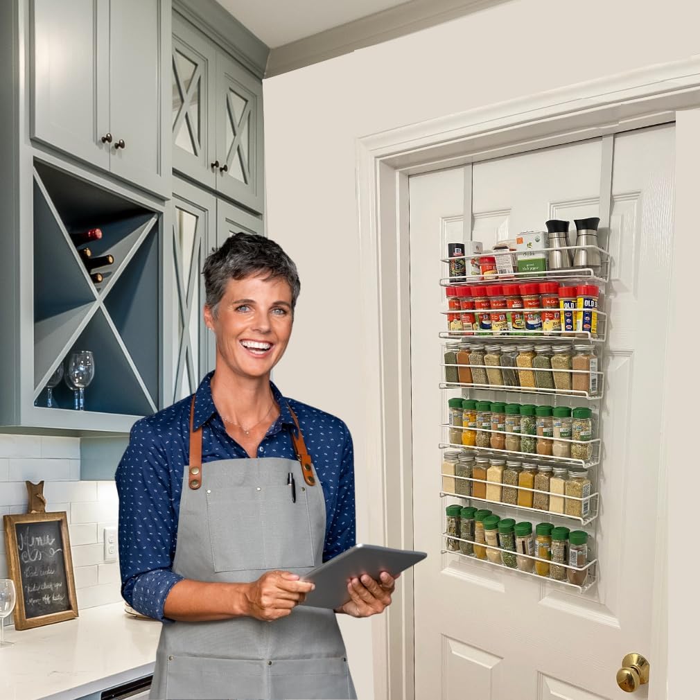 Over the Door Pantry Spice Rack Organizer -6 Tier -Holds up to 54 Spices- Adjustable Metal Baskets for Kitchen