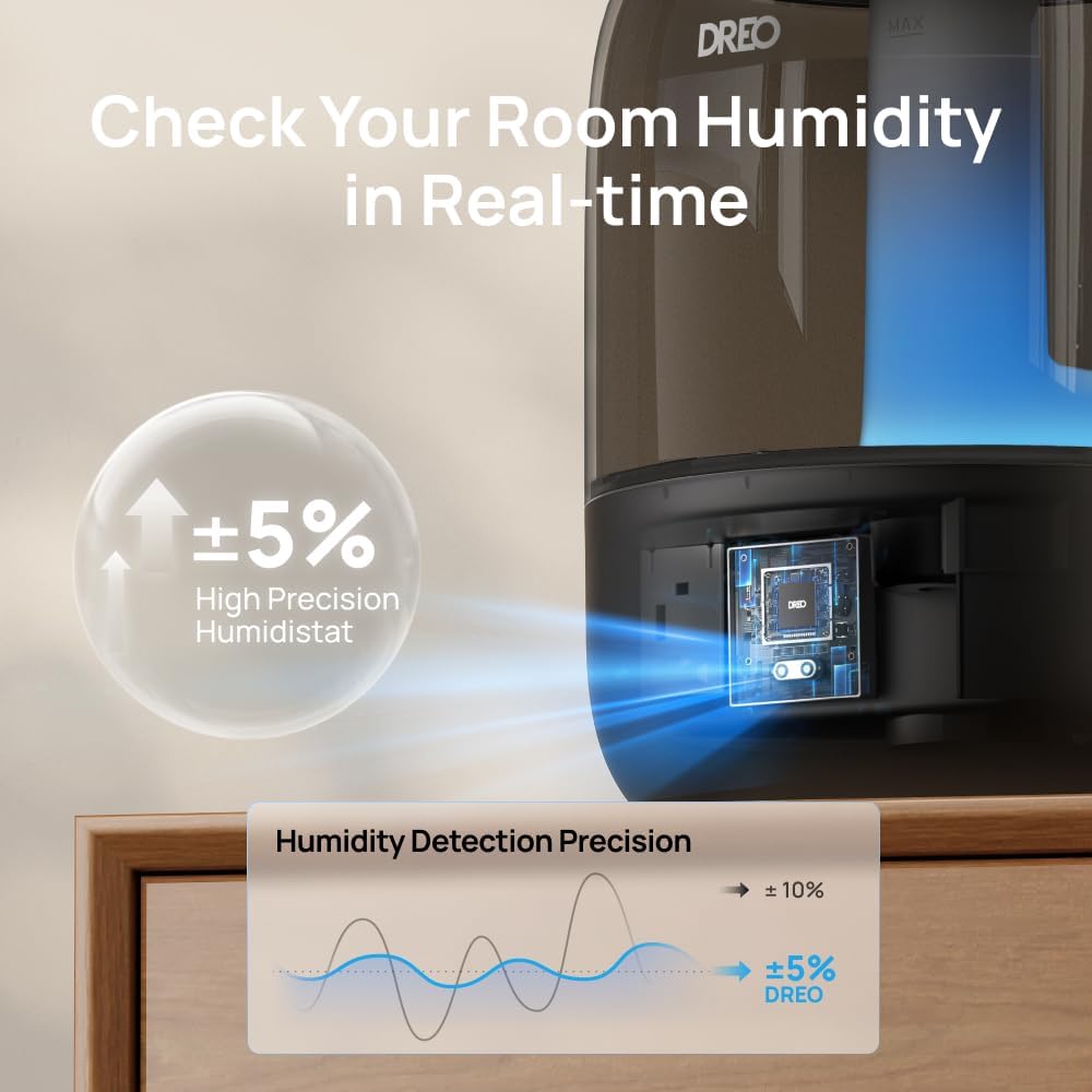 3L Humidifiers for Bedroom, 30H Runtime, 26 dB Quiet, Black | Easy to Refill & Clean, Precise Humidity Control, Night