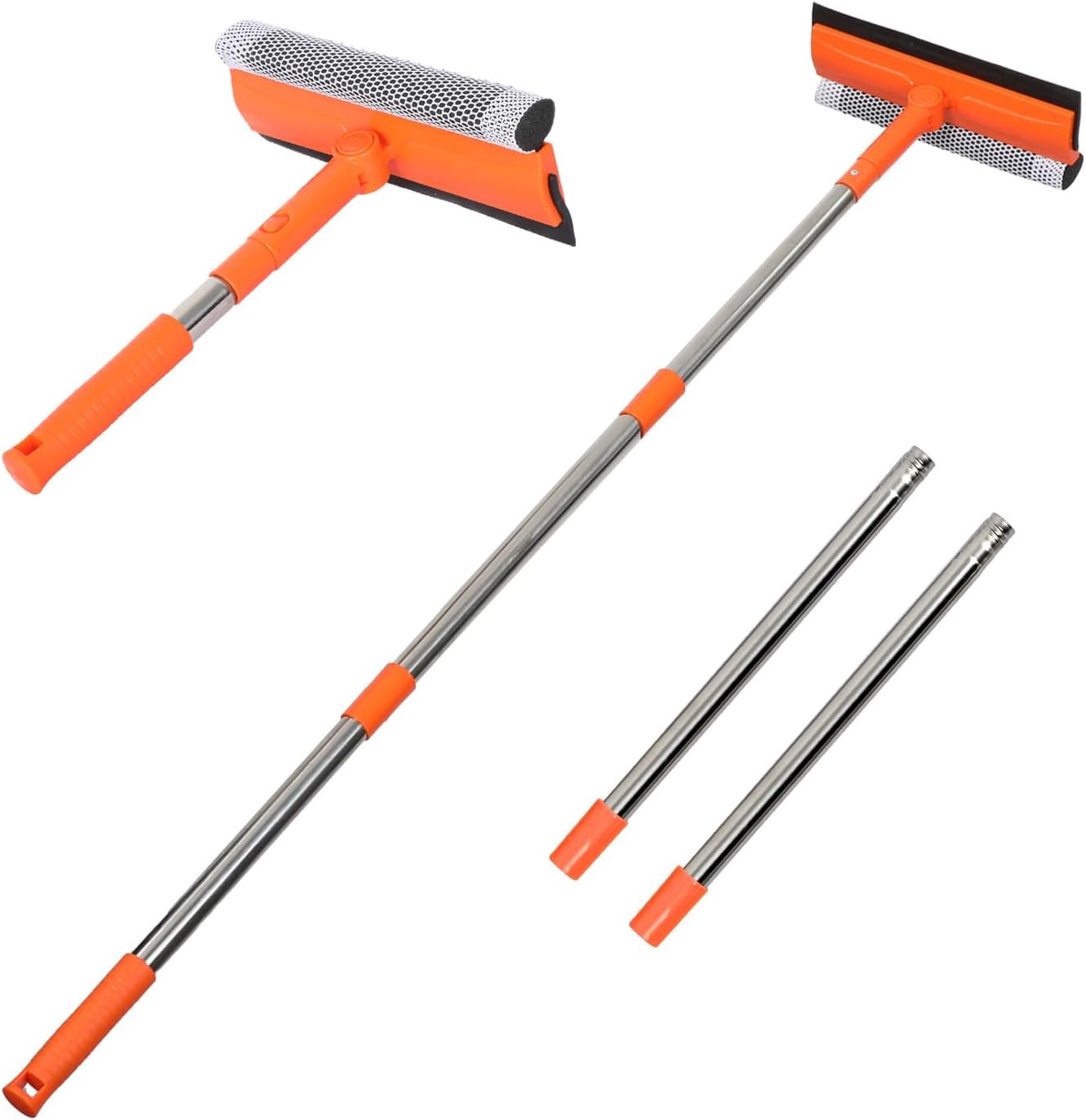 Professional Window Squeegee,2 in 1 Squeegee Window Cleaner with Long Stainless Steel Handle,Sponge Car Window