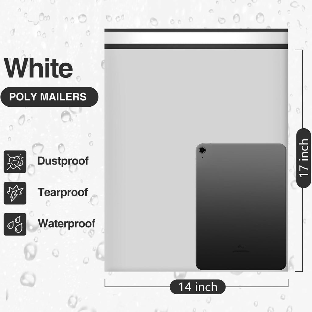 Large Poly Mailers 14x17 Inch White 100 Pack Plastic Shipping Bags