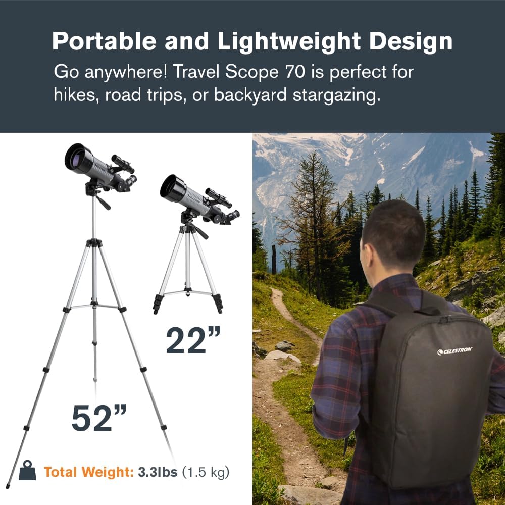 Travel Scope 70mm DX Refractor Telescope Kit with Backpack | Ideal Telescope Kit for Beginners & Travel, Day-to-Night