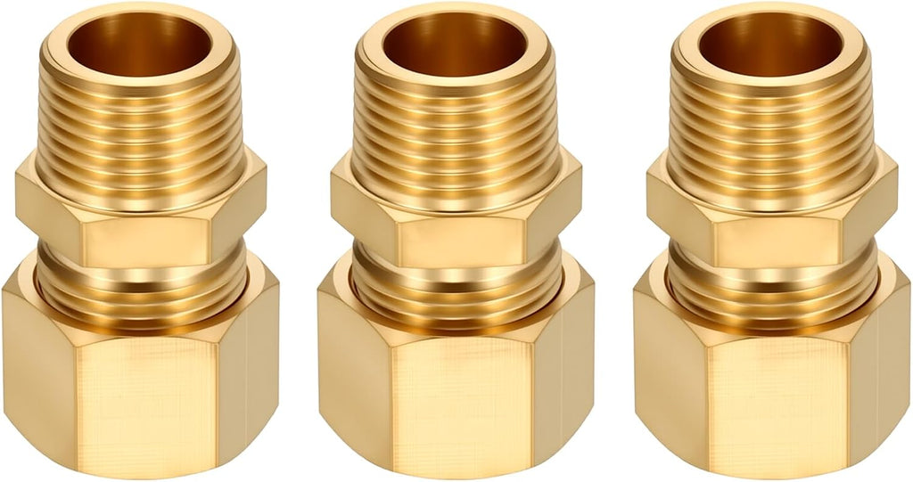 3Pack Brass Compression Tube Pipe Fitting 1/2"OD Compression x 3/8"