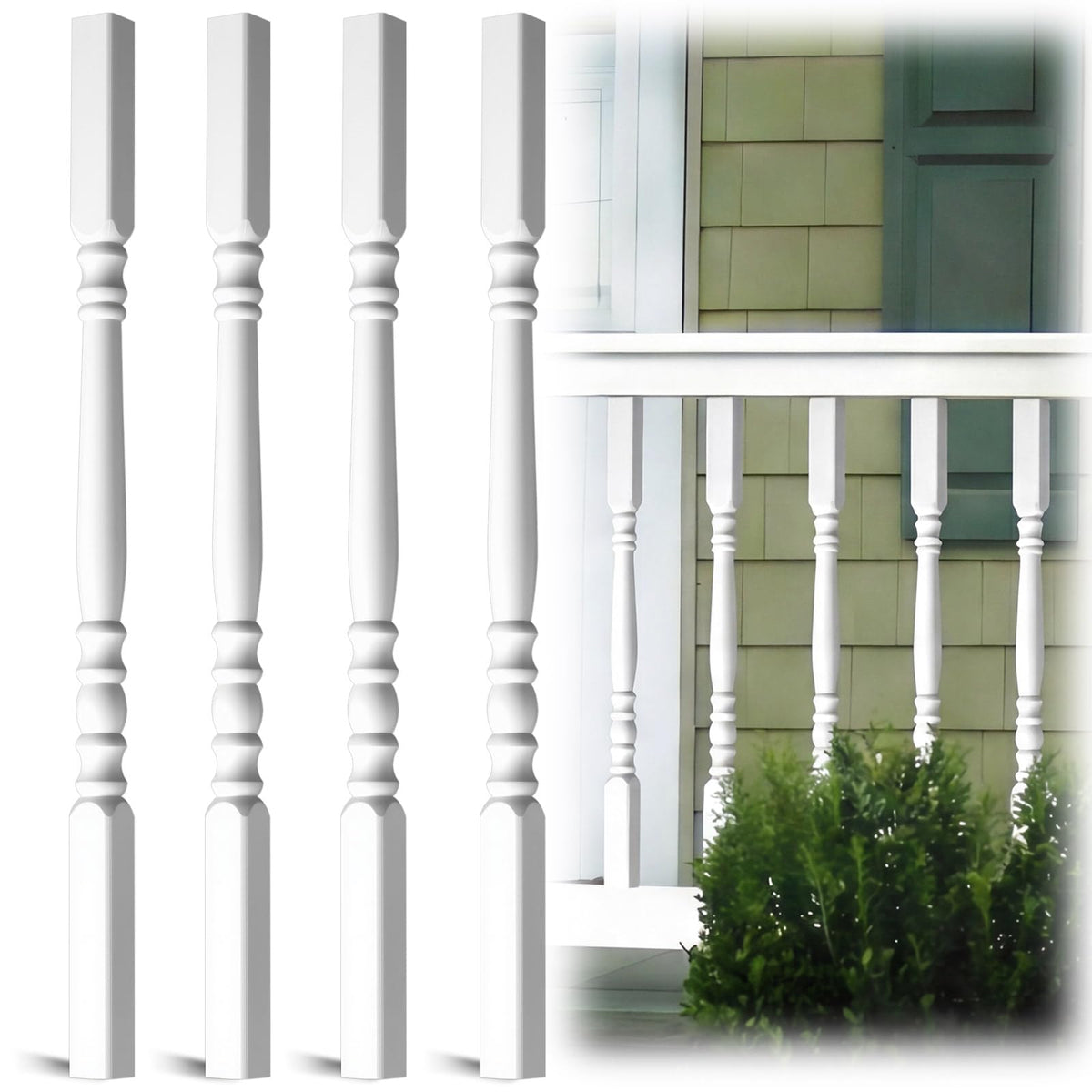 Vinyl Railing Spindles, 1 1/2" Sq X 32", Vinyl Railing, 4 Pack
