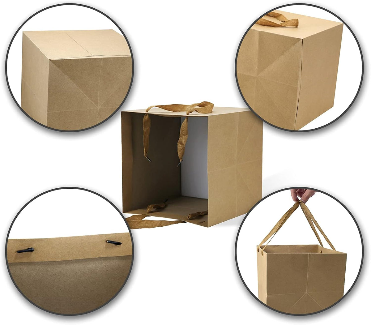 Medium Brown Gift Bags with Handles, 12 Pack, 8x8x8 IN