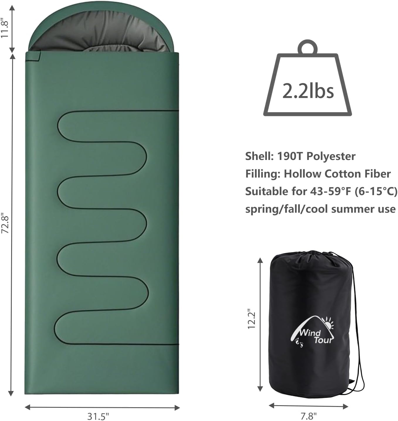 3 Season Lightweight Waterproof Sleeping Bag Indoor & Outdoor for Hiking Backpacking Camping Traveling