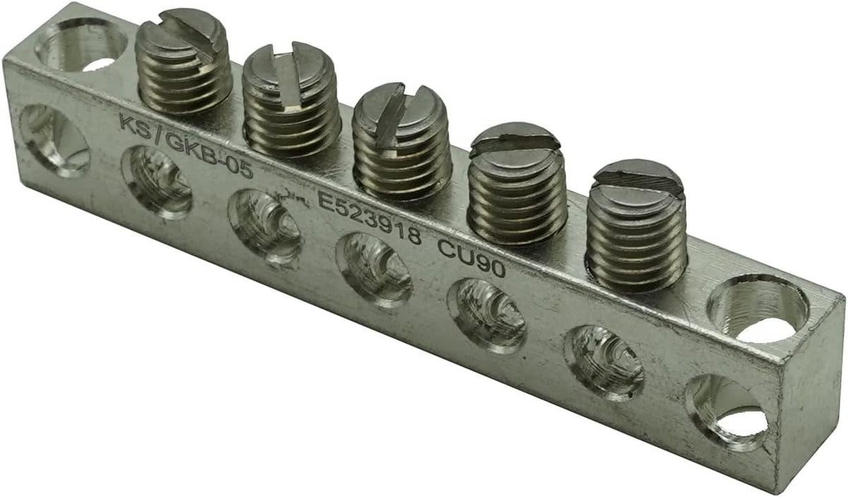 UL Certified Ground Bar Kit, Max Wire Dia 4 AWG，Aluminum Ground Bus Bar with Self Tapping Dovetail Screws (5 Terminal Positions, 2pcs)