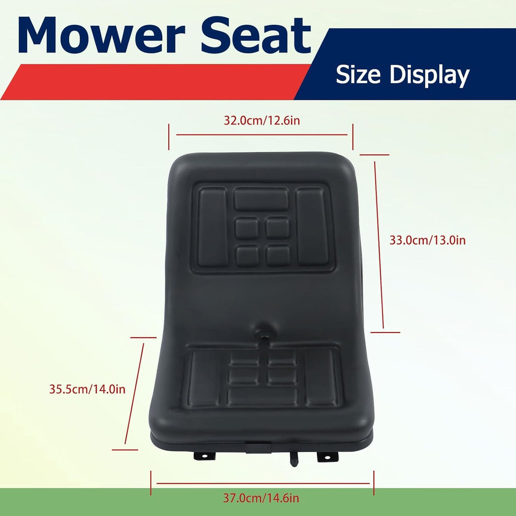 Universal Compact High Back Lawn Tractor Seat, Adjustable Seat | Black Mower Seat With Mounting Bolt Patterns, With