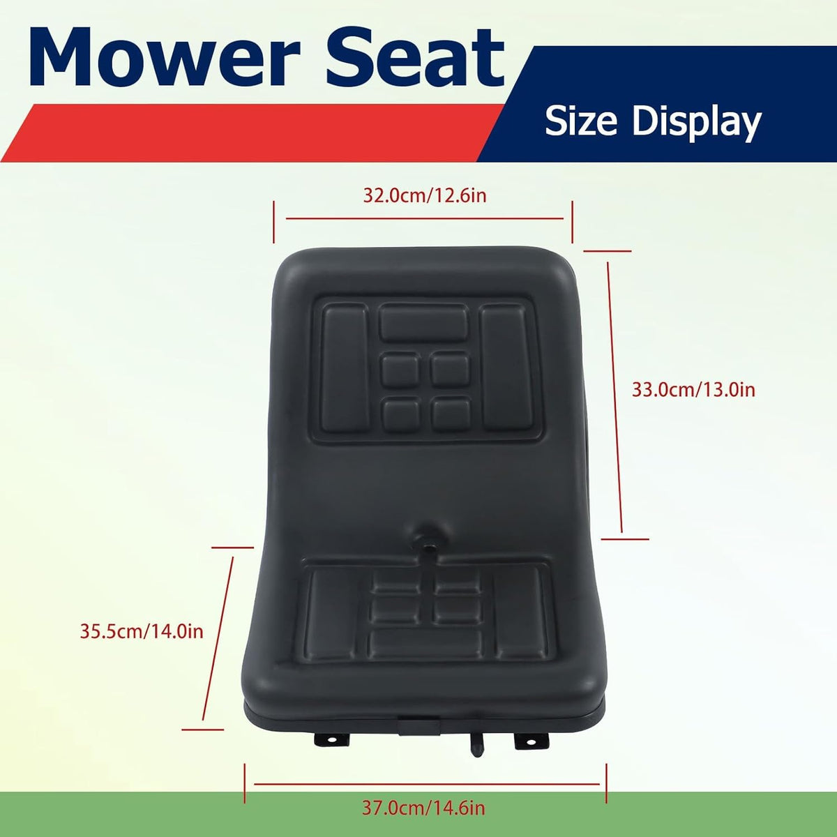 Universal Compact High Back Lawn Tractor Seat, Adjustable Seat | Black Mower Seat With Mounting Bolt Patterns, With