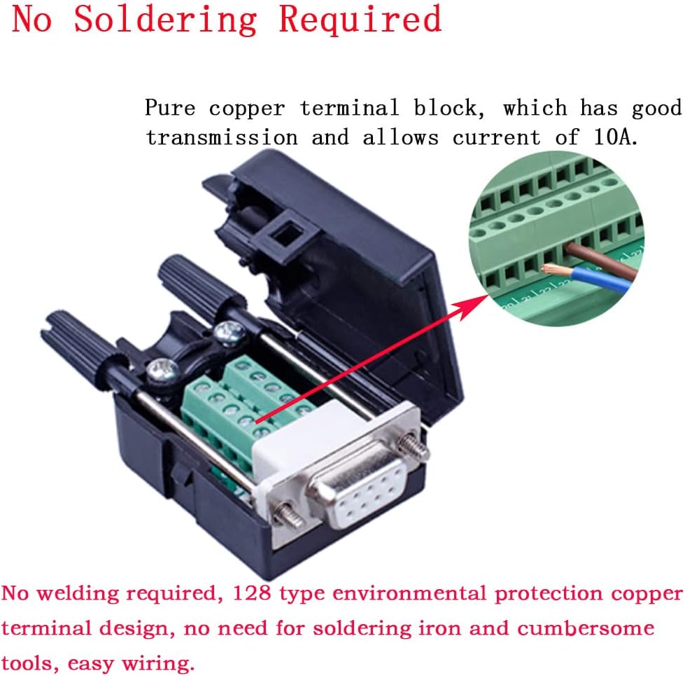 10PCS DB9 Solderless Serial to 9 pin Terminal Female Breakout