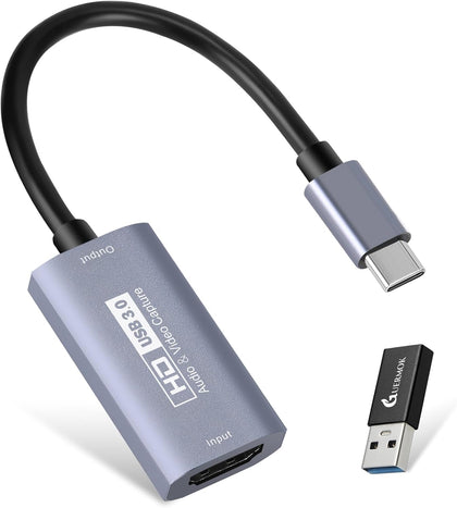 Video Capture Card, USB3.0 HDMI to USB-C Capture Device, 2K@30FPS | Stream & Record Gameplay at 1080P@60FPS