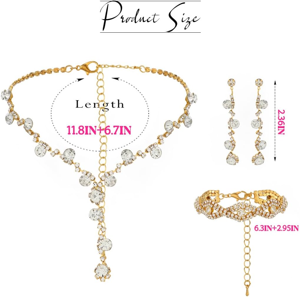 Rhinestone Jewelry Set Bridal Necklaces Clip On Earrings Set Wedding Prom Jewelry Accessories for Women