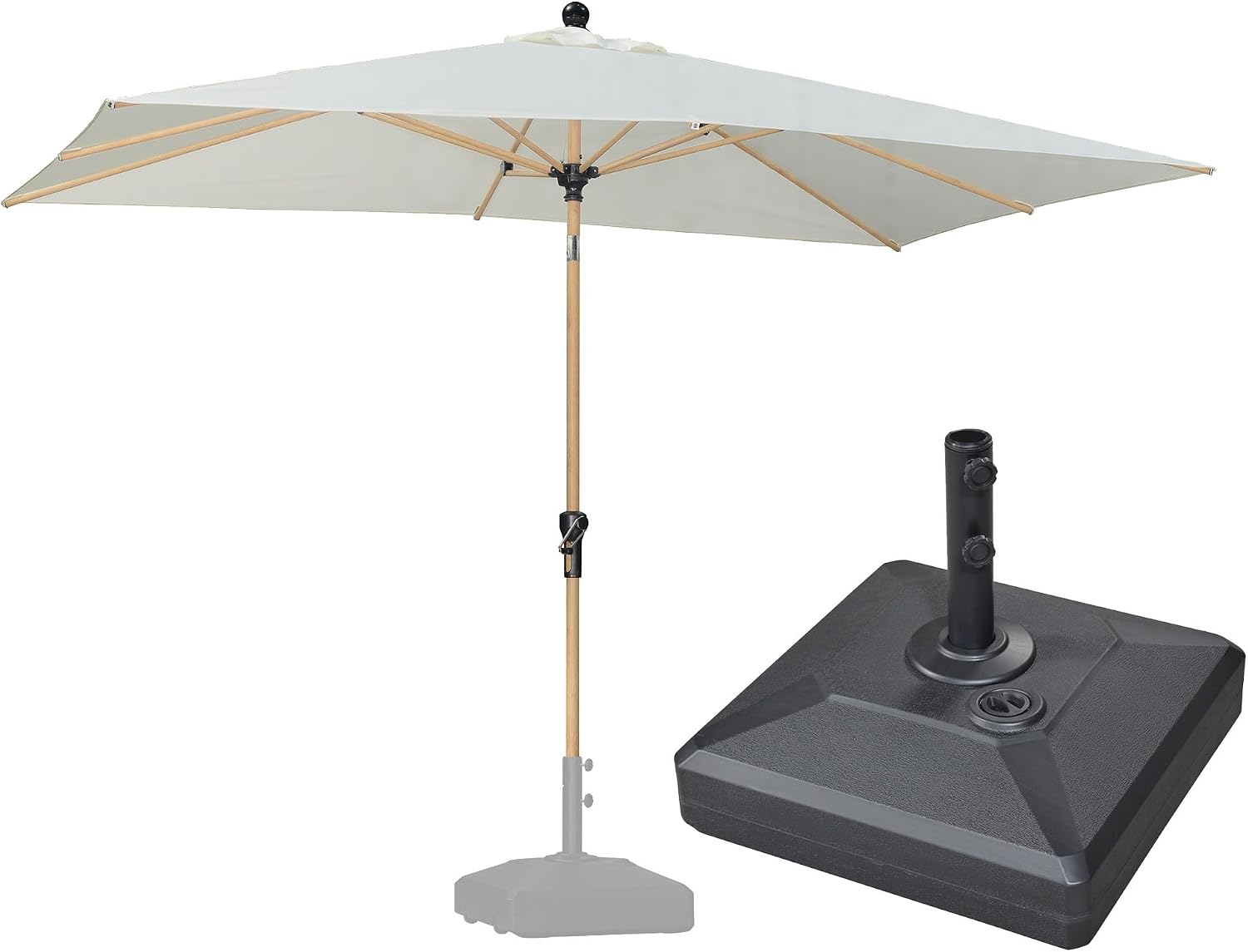 6.5' x 10' Outdoor Umbrella with Base Patio Umbrella Rectangular Outdoor Table Umbrella with Push Button Tilt & Crank