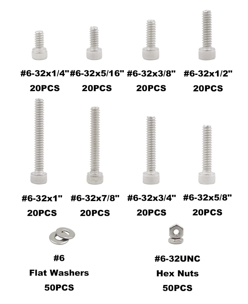 #6-32 UNC 304 SS Knurled Socket Head Cap Screws Nuts & Washers Kit