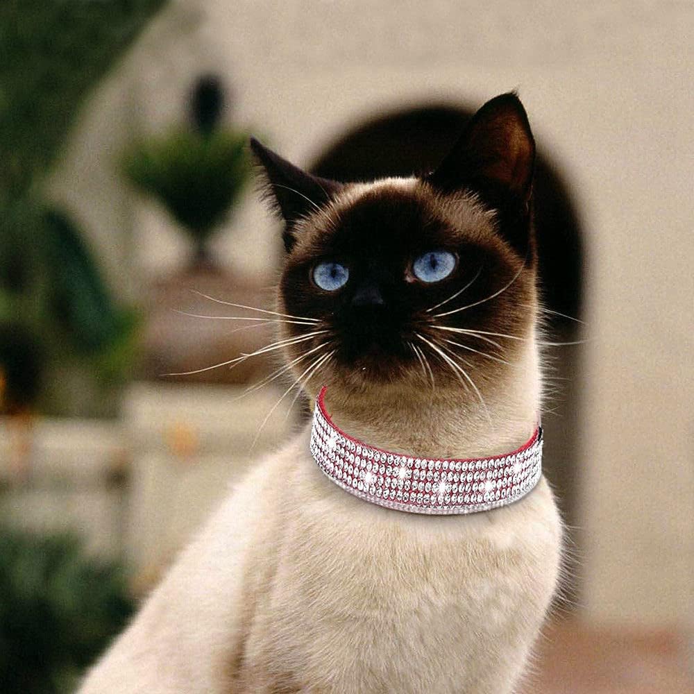 Rhinestones Dog Cat Collars with Bell Bling Pet Puppy Collars with Soft Velvet Crystal Collars Girl Jeweled Necklace