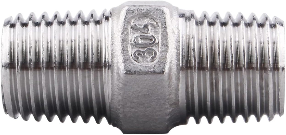 Hex Nipple 1/4 Inch Male NPT - DERPIPE Stainless Steel 304 Threaded Pipe Fitting for Brew Kit, Home Piping Application(Pack of 5)