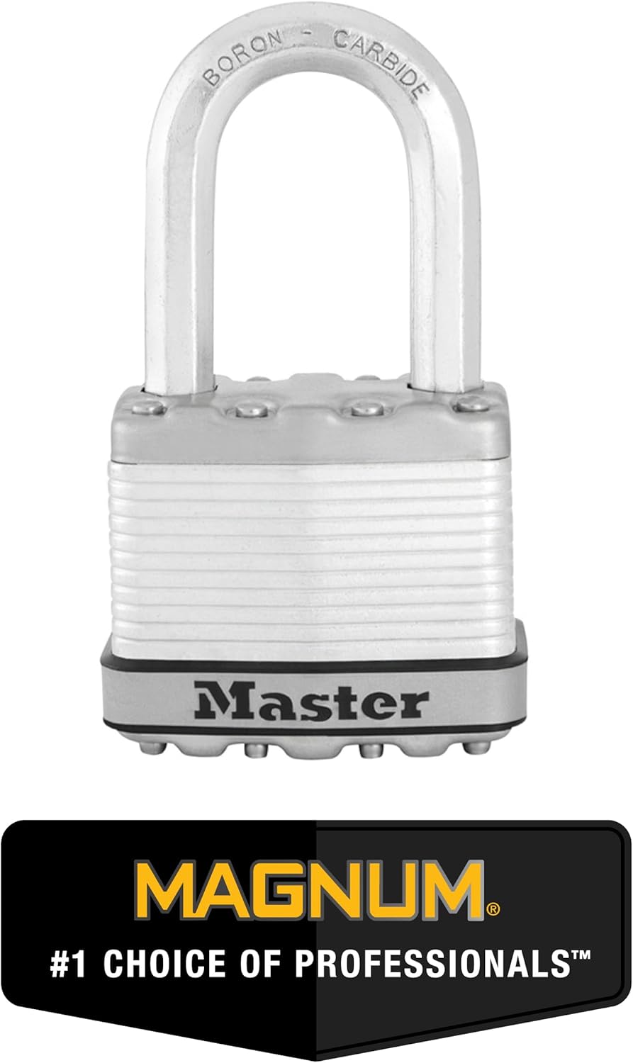 M5XTLF Magnum Heavy Duty Outdoor Padlock with Key, 2 Pack Keyed-Alike Silver