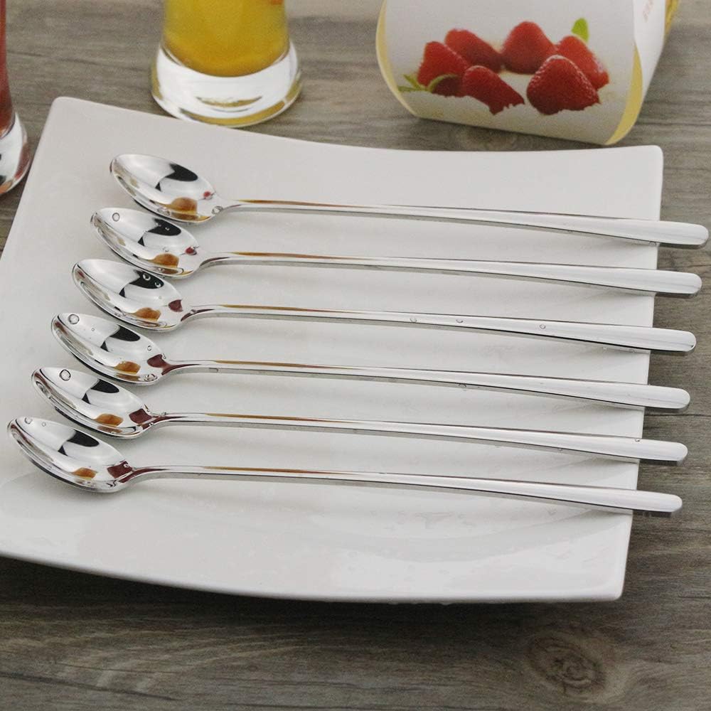 9" Iced Tea Spoons, DEALIGHT 6-Piece Heavy-Duty Long Handled Teaspoons