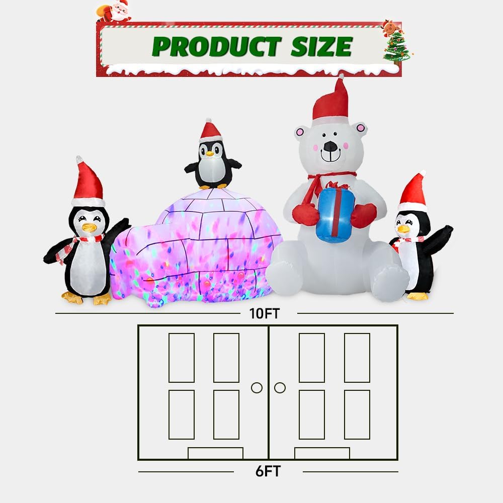 Christmas Inflatable Decoration, Sida-Earcy 10FT Polar Bear Snowball Igloo Lighted Blow Up Christmas Decorations