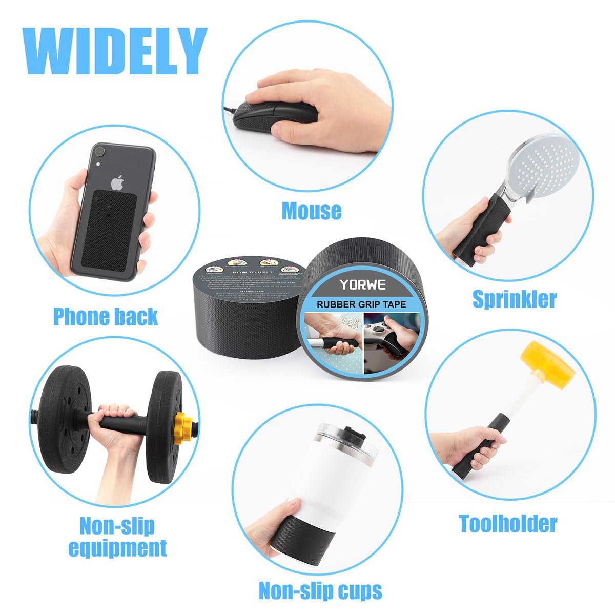 Rubber Grip Tape, Ultra-Thin for Handles & Tools (4In x 10Ft, Black)