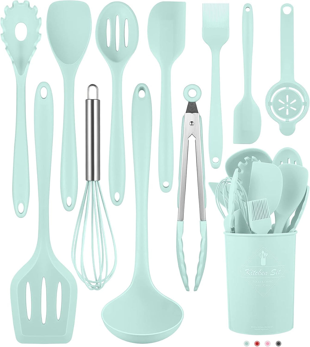 Kitchen Utensils Set-12 Pieces Silicone Cooking Utensils Set (Dishwasher Safe) 392°F Heat Resistant Spatula