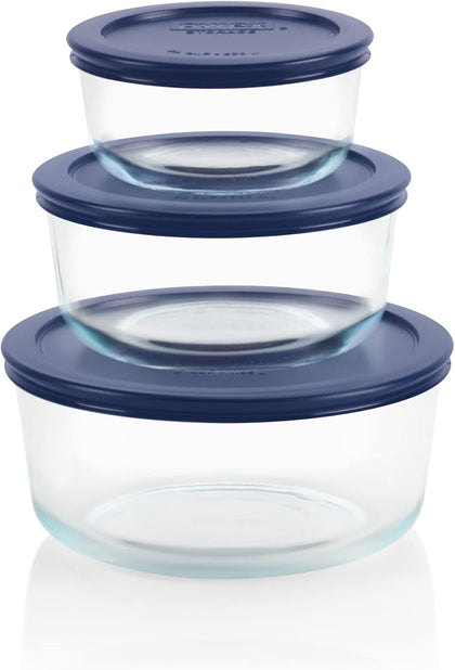 Simply Store (3-Pack) Glass Food Storage Containers Set, (2, 4 & 7 Cup) Meal Prep Containers With Plastic BPA-Free