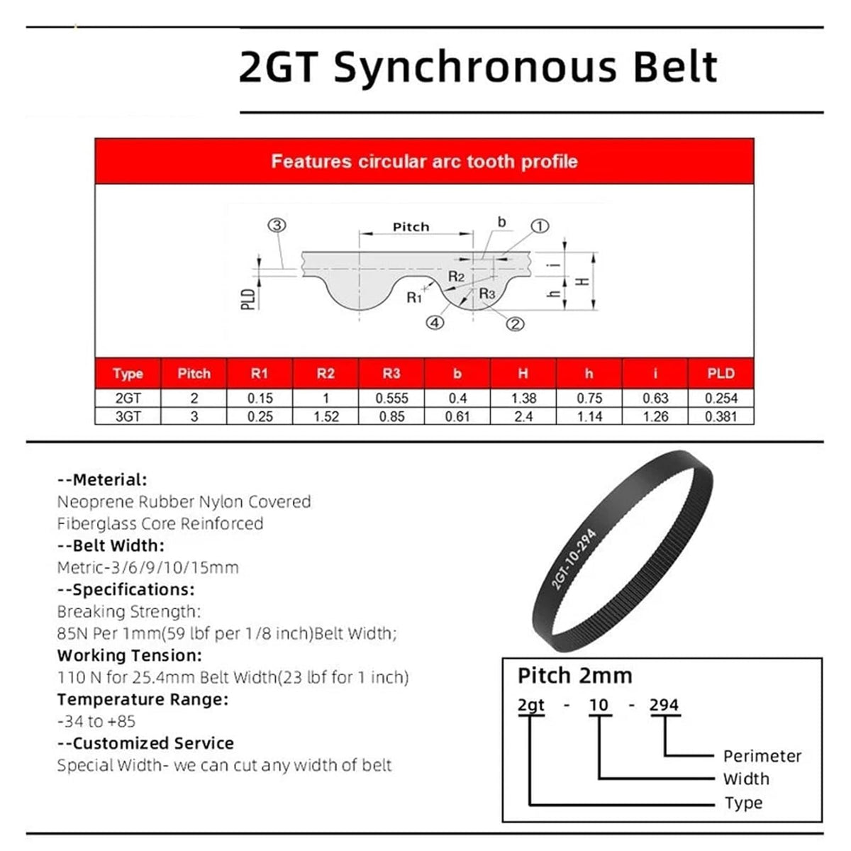 2GT Rubber Annular Belt, Synchronous Belt, 3D Printer Accessories