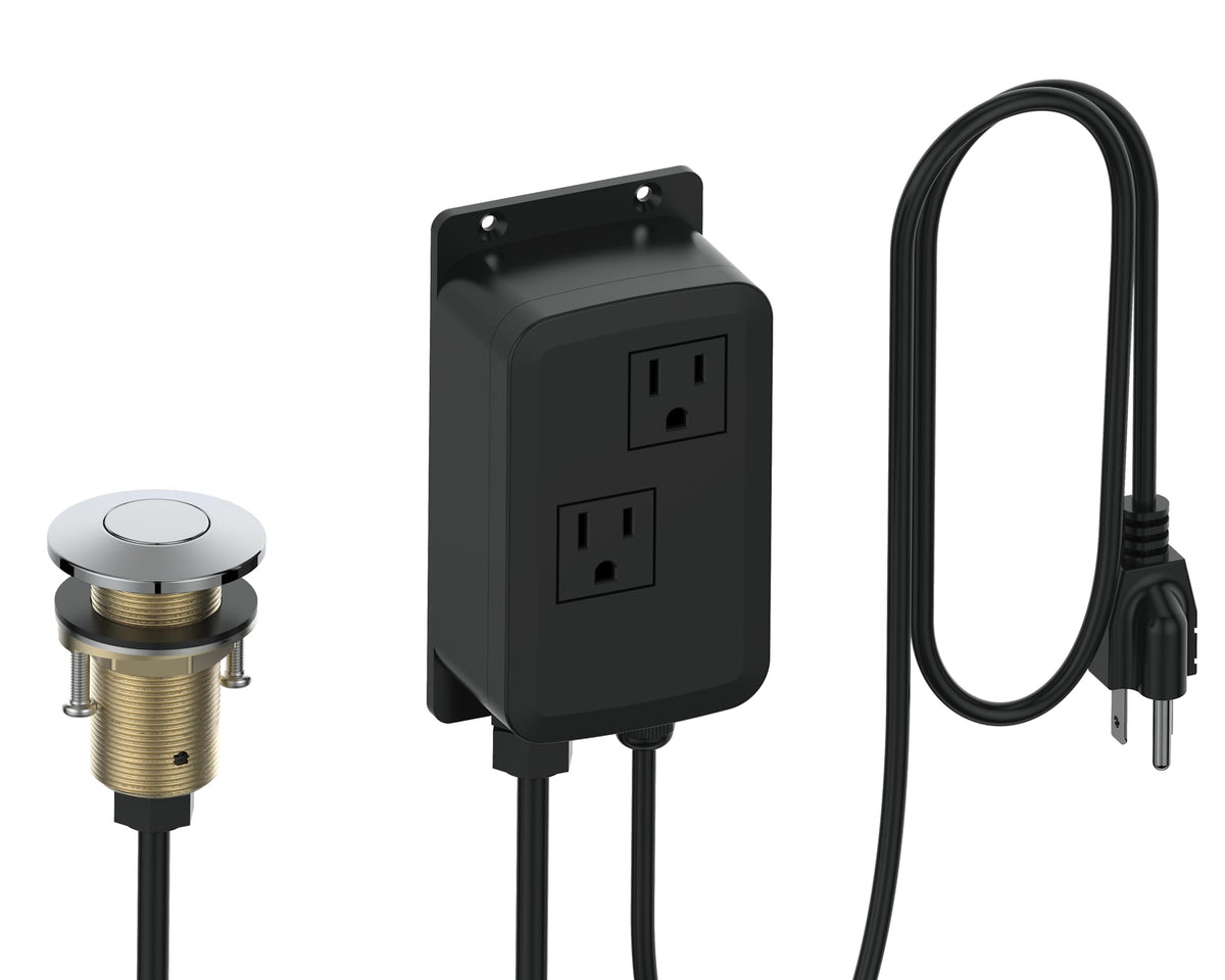 KANARY Sink Top Air Switch Kit(All Brass Button) for Garbage Disposal with Power Module (Round,Chrome)