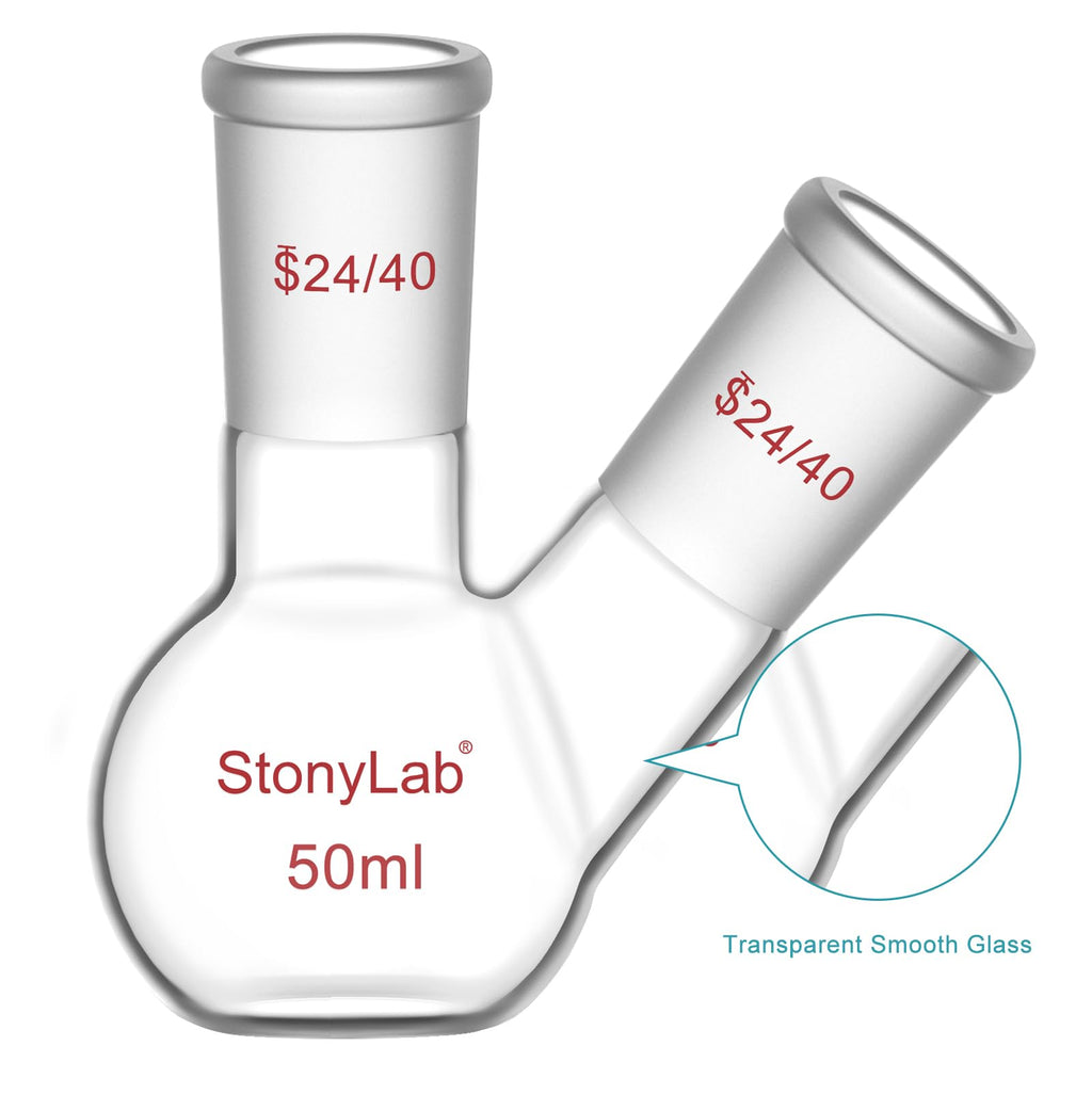 Flat Bottom Flask FBF, Heavy Wall 2-Neck Lab Flask Borosilicate Glass Flat Bottom Boiling Flask with 24/40 Standard