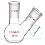 Flat Bottom Flask FBF, Heavy Wall 2-Neck Lab Flask Borosilicate Glass Flat Bottom Boiling Flask with 24/40 Standard