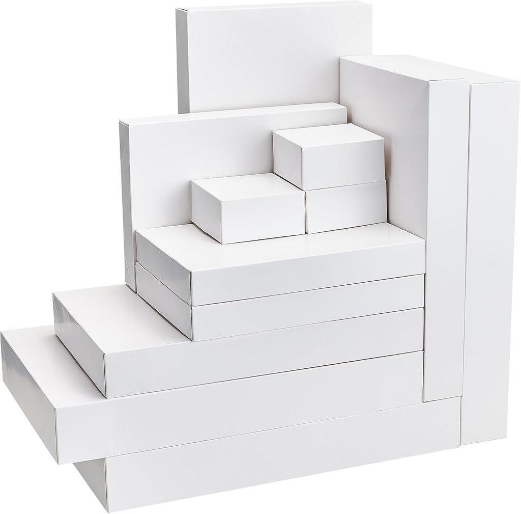 12PCS 17" Christmas Shirt Gift Boxes with Lid for Presents, Extra Large 4" Deep White Paper Box, 4 Assorted Different