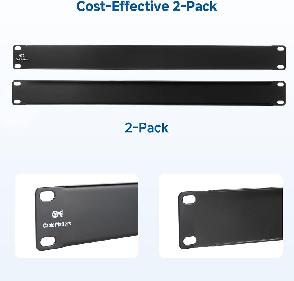 Cable Matters 2-Pack 1U Blank Panels for 19-Inch Server Rack, Black