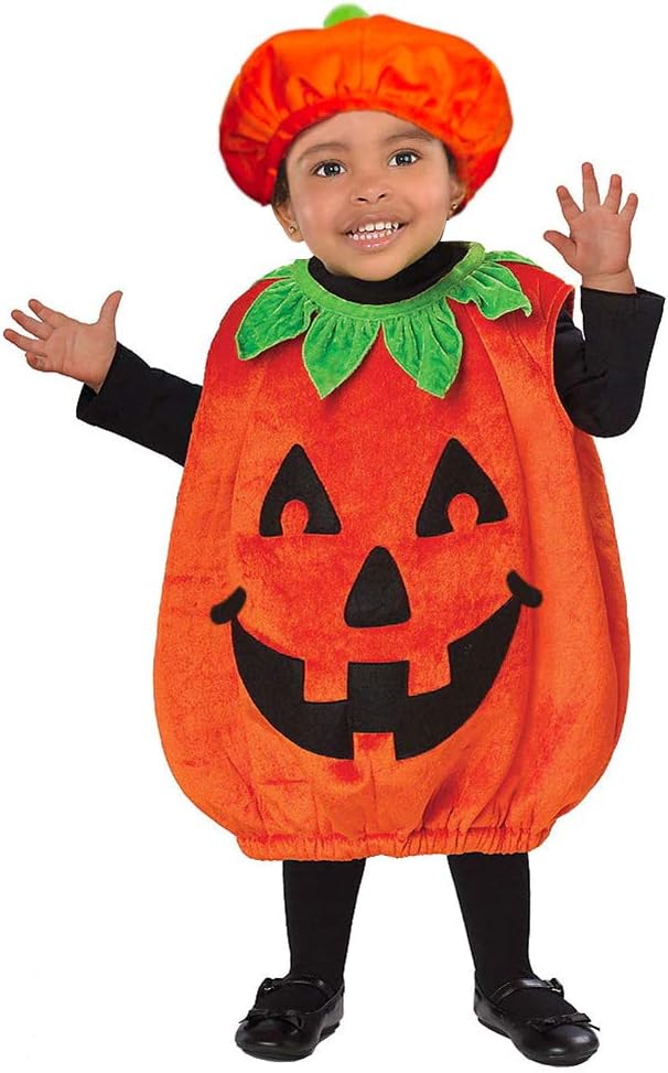 Halloween Pumpkin Costume Set, Infant Toddler Halloween Cosplay Cutie Plush Costume Party Favor with Baby Hat, Orange