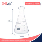 Conical Flasks Set, 500 mL Glass Erlenmeyer Flasks, Narrow Mouth, 3.3 Borosilicate Glass Conical Flask Set (case of