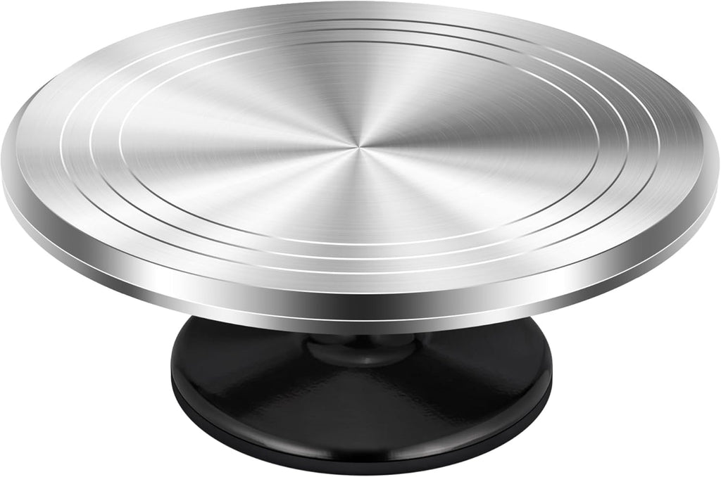 12" Black Aluminum Alloy Cake Turntable, Cake Stand for Decorating
